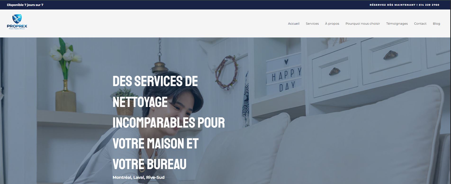 Page d'accueil du site de Proprex